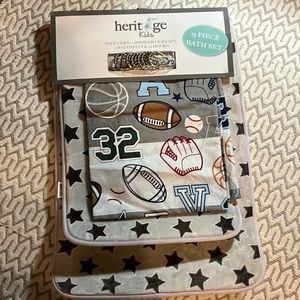 Heritage kids bath set shower curtain , shower rugs,  12 hooks